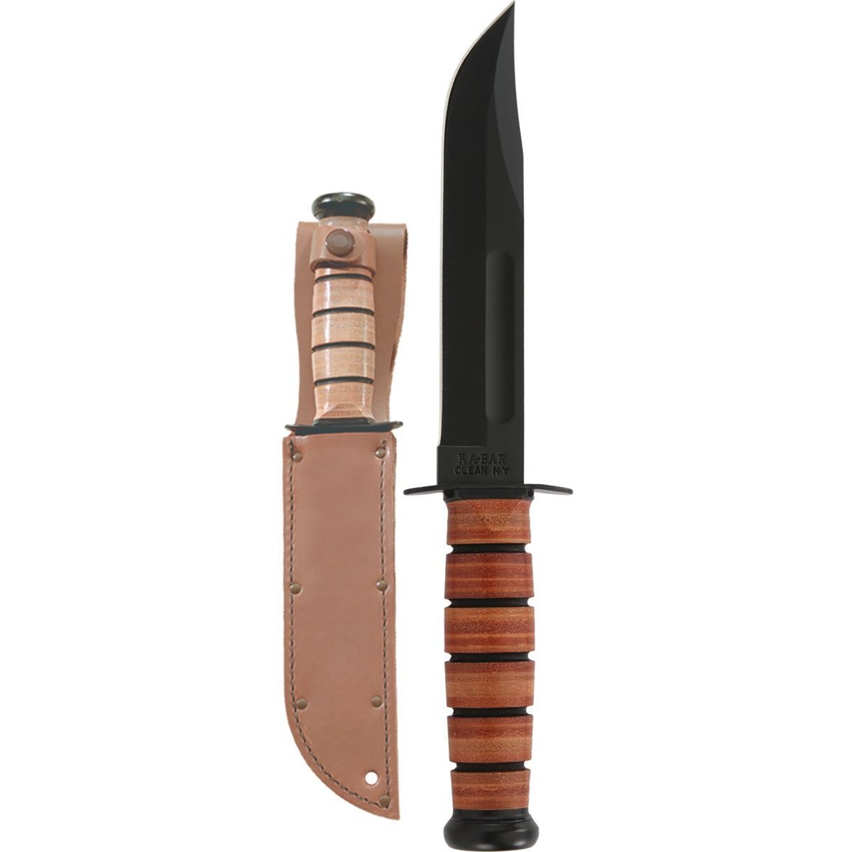 KA - BAR 7" Straight Edge Fixed Blade Single Mark Utility Knife w/ Sheath - Brown - Forza Sports