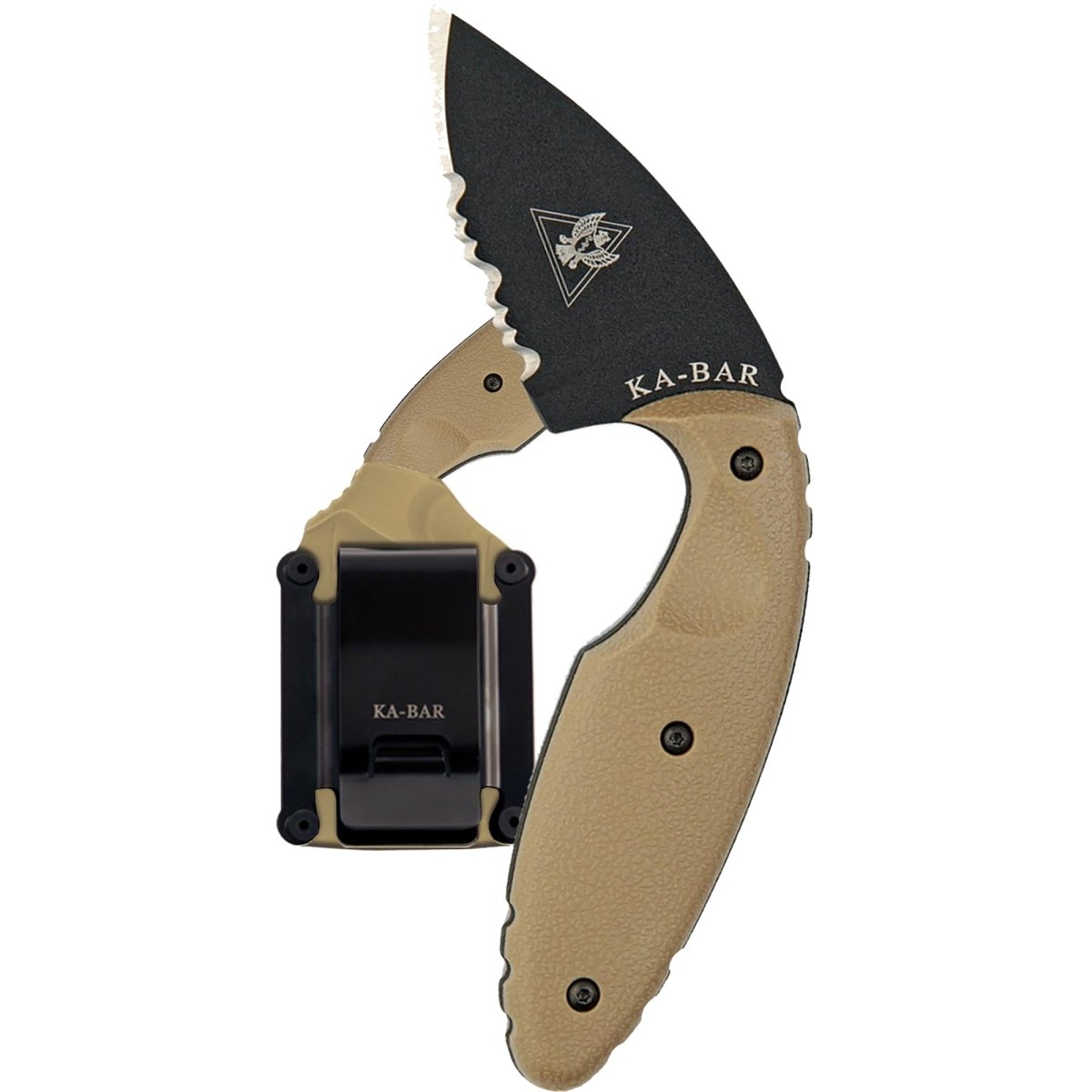 KA - BAR 2.313" Blade Original TDI Half Serrated Knife w/ Sheath and Clip - Brown - Forza Sports