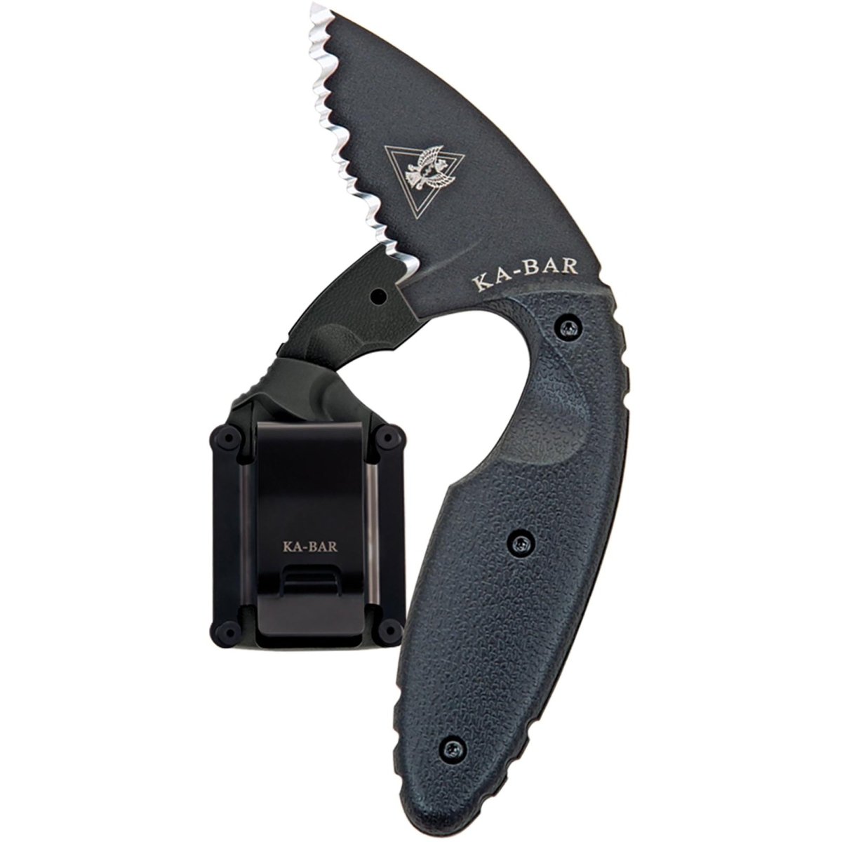 KA - BAR 2.313" Fixed Blade Original TDI Serrated Knife w/ Sheath and Clip - Black - Forza Sports