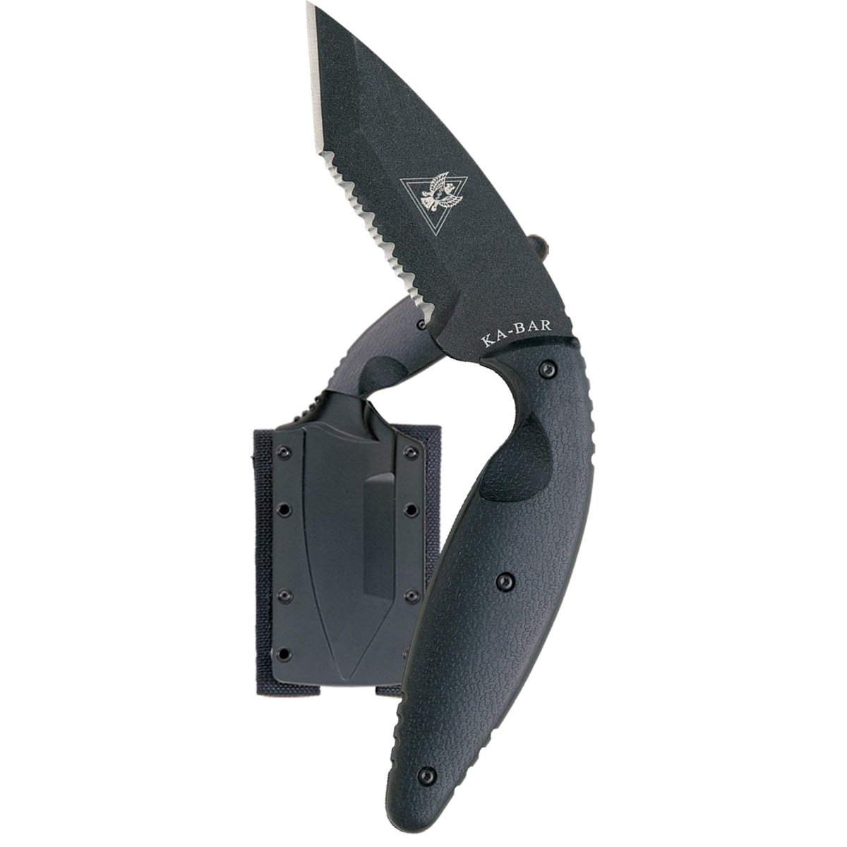 KA - BAR 3.688" Fixed Blade Large TDI Tanto Serrated Knife w/ Sheath - Black - Forza Sports