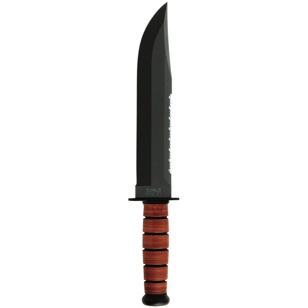 KA - BAR 9.375" Fixed Blade Big Brother Top Edge Serrated Knife w/ Sheath - Brown - Forza Sports