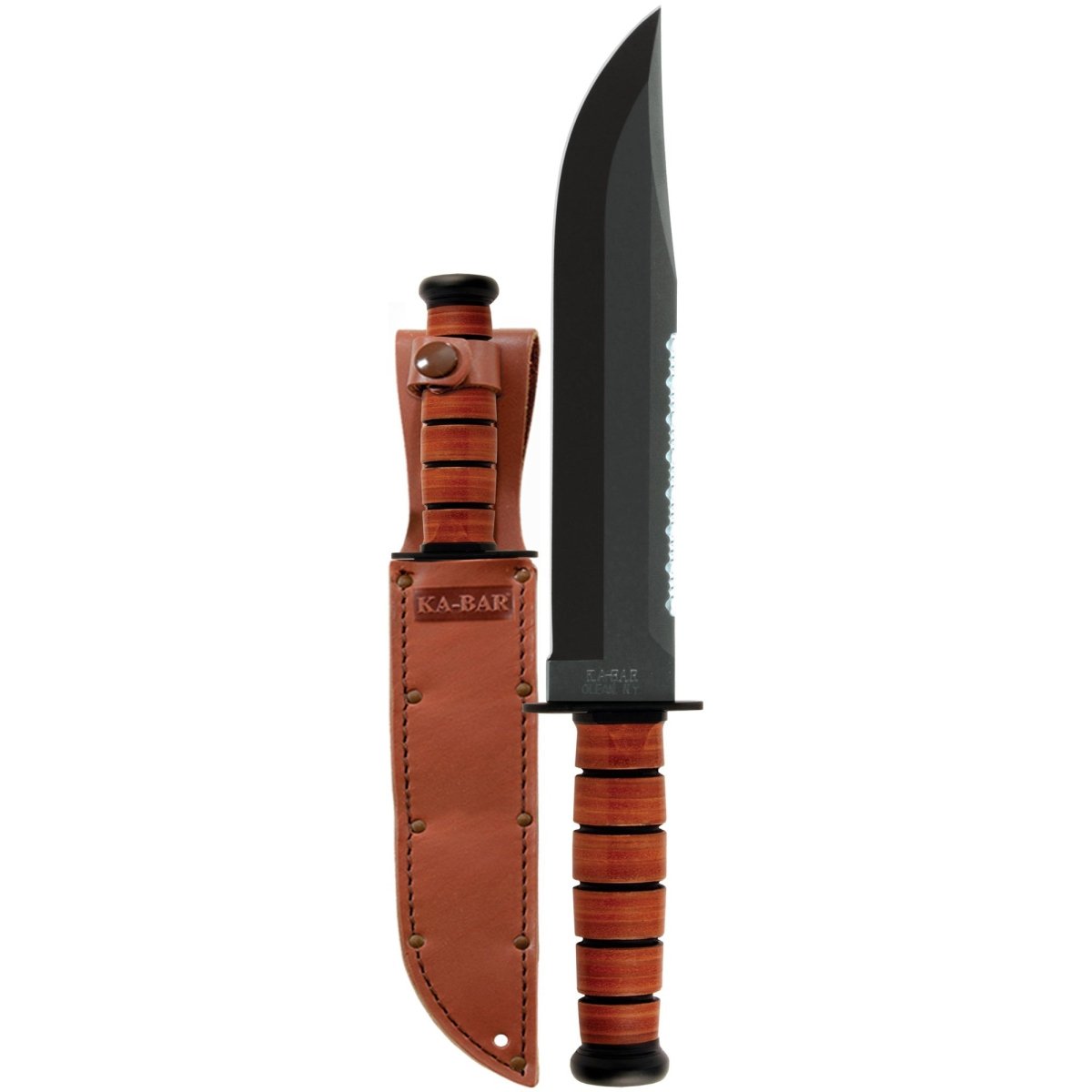 KA - BAR 9.375" Fixed Blade Big Brother Top Edge Serrated Knife w/ Sheath - Brown - Forza Sports