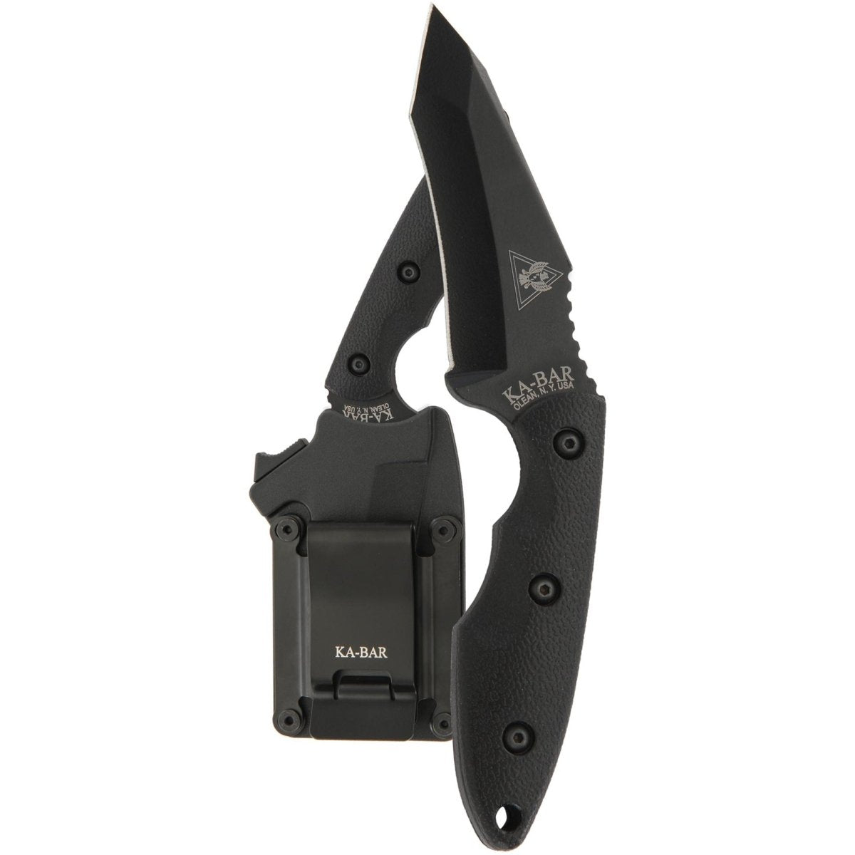 KA - BAR 3.563" Fixed Blade TDI/Hinderer Hell Fire Knife w/ Sheath and Clip - Black - Forza Sports