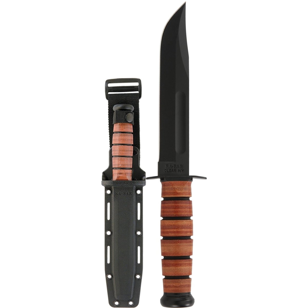 KA - BAR USMC 7" Straight Edge Clip Point Fixed Blade Knife w/ Sheath - Brown - Forza Sports