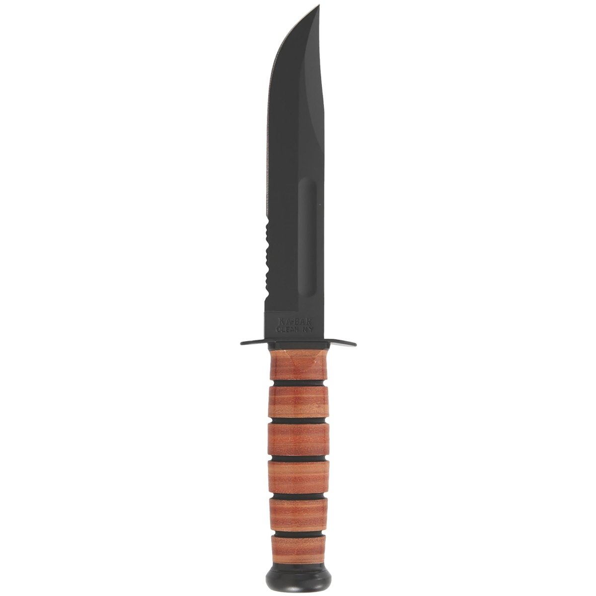 KA - BAR USMC 7" Serrated Clip Point Fixed Blade Knife w/ Sheath - Brown - Forza Sports