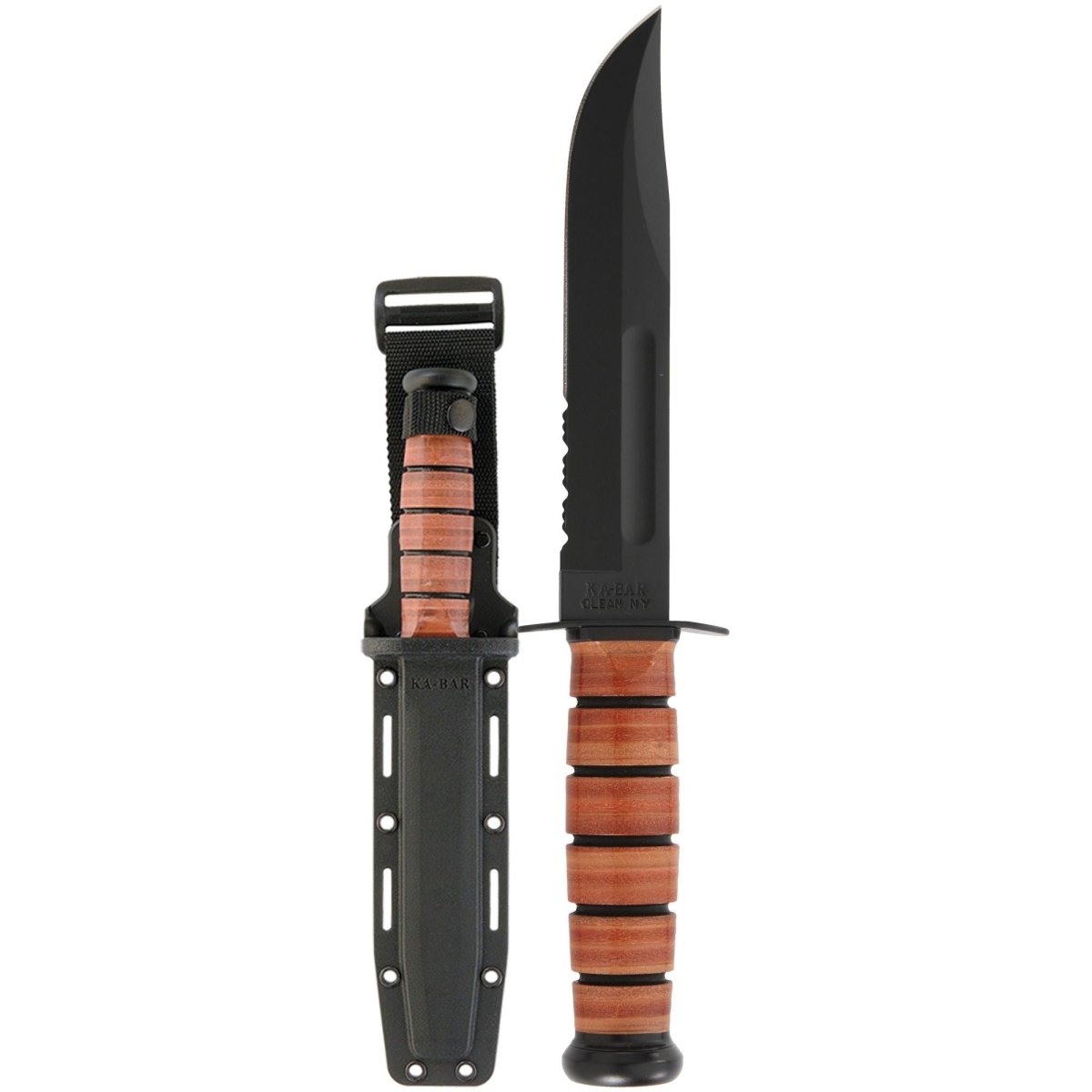 KA - BAR US Army 7" Clip Point Fixed Blade Knife w/ Sheath - Brown - Forza Sports
