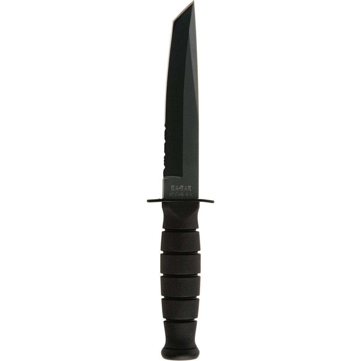 KA - BAR 5.25" Fixed Blade Partially Serrated Short Tanto Knife w/ Sheath - Black - Forza Sports