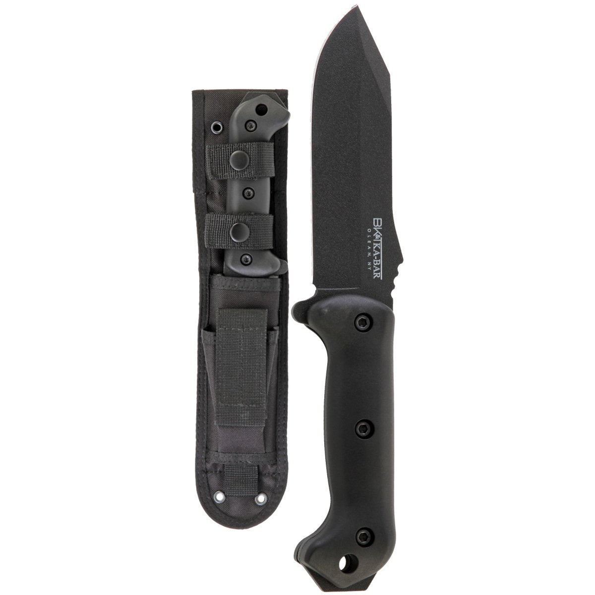 KA - BAR 5.5" Straight Edge Fixed Blade Becker Crewman Knife w/ Sheath - Black - Forza Sports