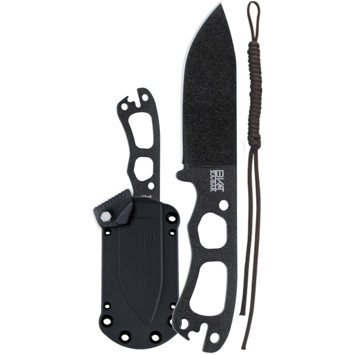KA - BAR 3.25" Fixed Blade Becker Necker Knife w/ Sheath and Cord - Black - Forza Sports