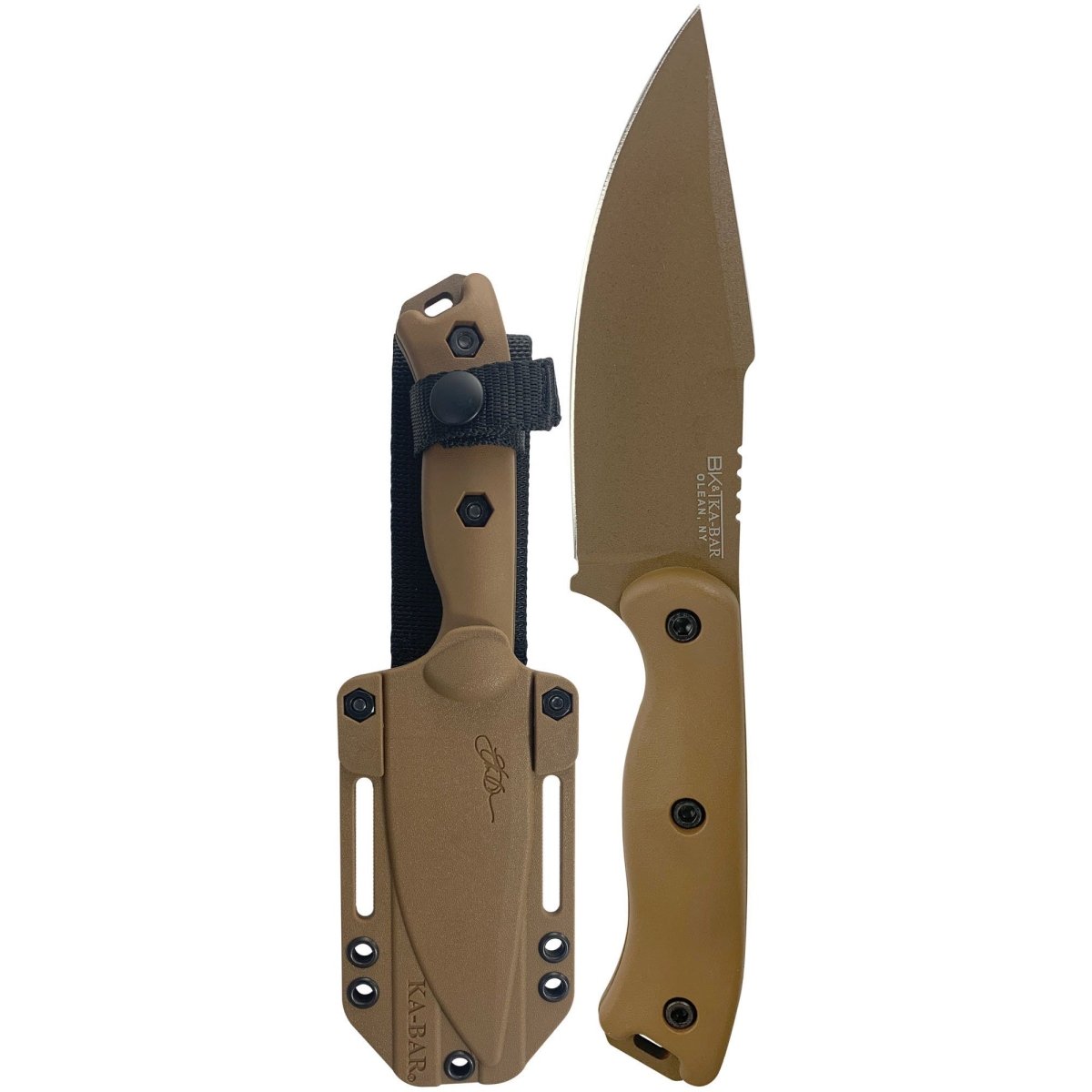 KA - BAR 4.625" Straight Edge Fixed Blade BK18 Becker Harpoon w/ Sheath - Brown - Forza Sports