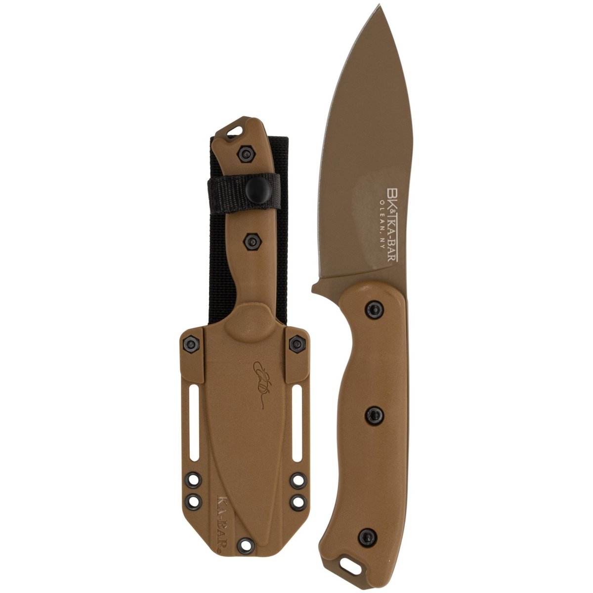 KA - BAR 4.3125" Fixed Blade BK19 Becker Nessmuk Knife w/ Sheath - Brown - Forza Sports