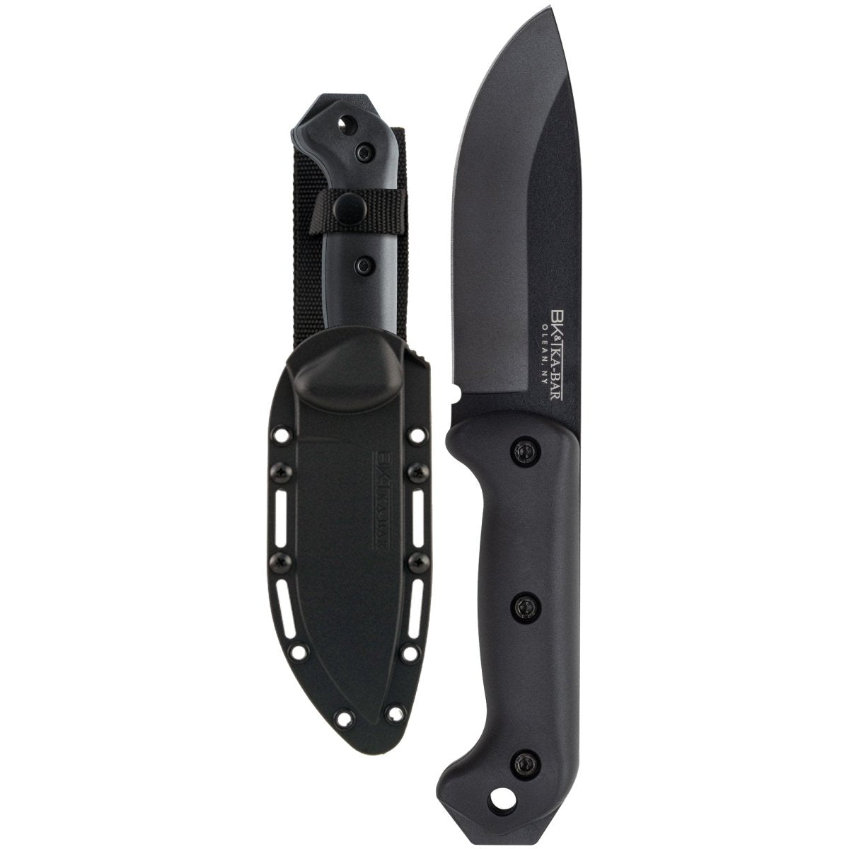 KA - BAR 5.25" Straight Edge Fixed Blade Becker Campanion Knife w/ Sheath - Black - Forza Sports
