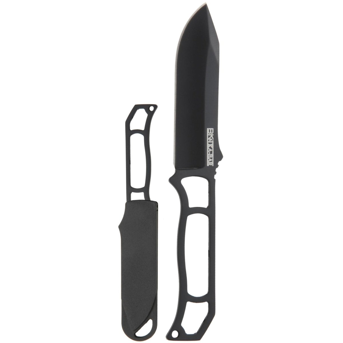 KA - BAR 3.25" Straight Edge Becker Skeleton Knife w/ Sheath - Black - Forza Sports