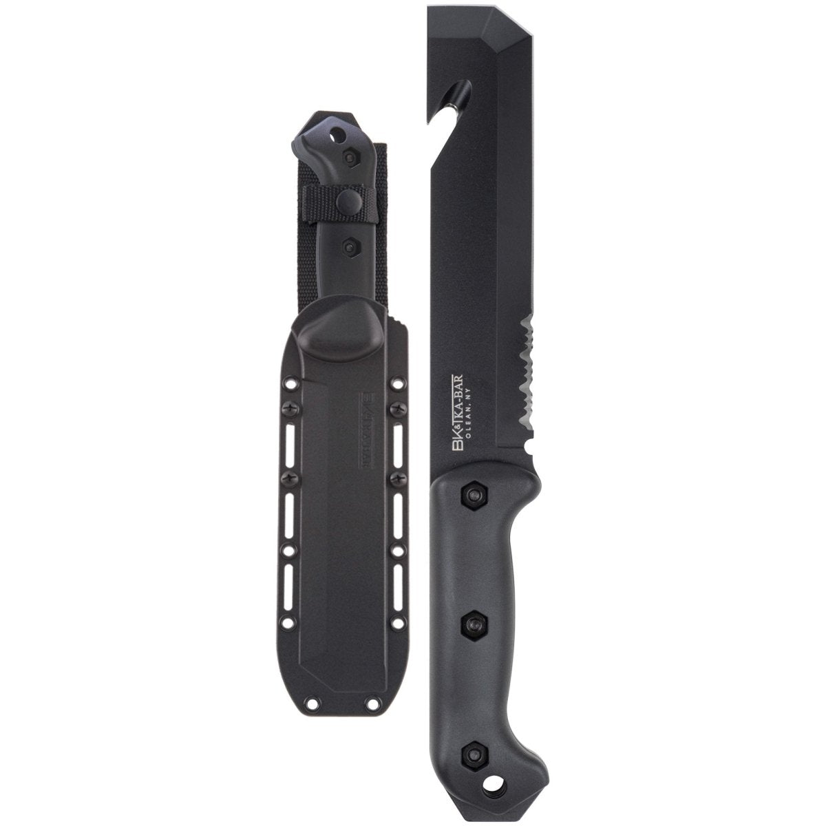 KA - BAR 7" Partially Serrated Blade Becker Tac Tool w/ Sheath - Black - Forza Sports