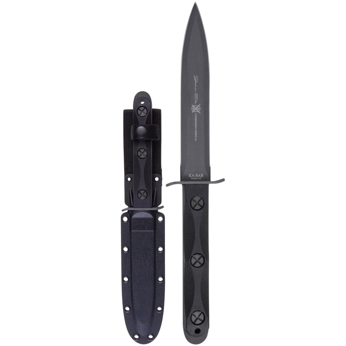 KA - BAR 1.125" Double - Edged Spear Point Blade EK Model 4 Knife w/ Sheath - Black - Forza Sports