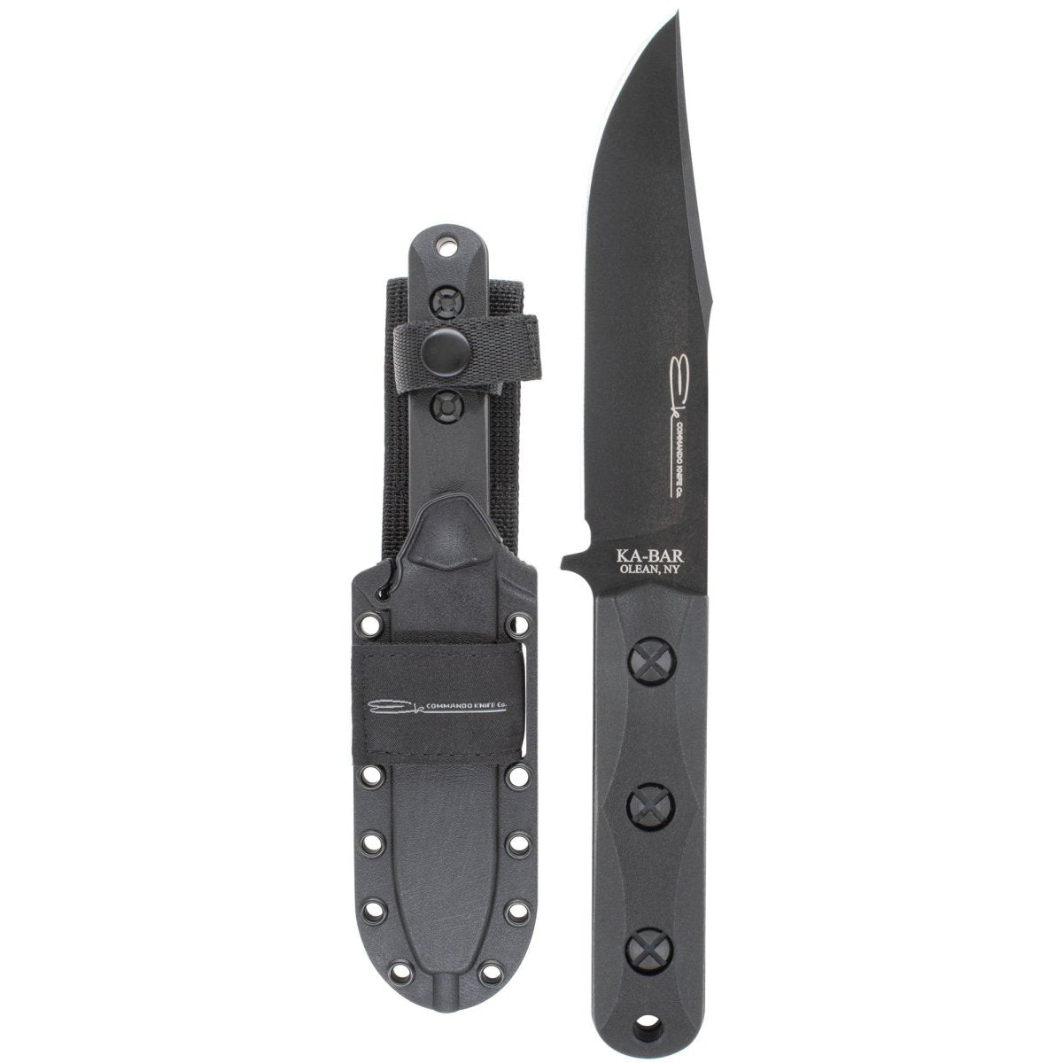 KA - BAR 1.3125" Fixed Blade Ek Commando Short Clip Point Knife w/ Sheath - Black - Forza Sports