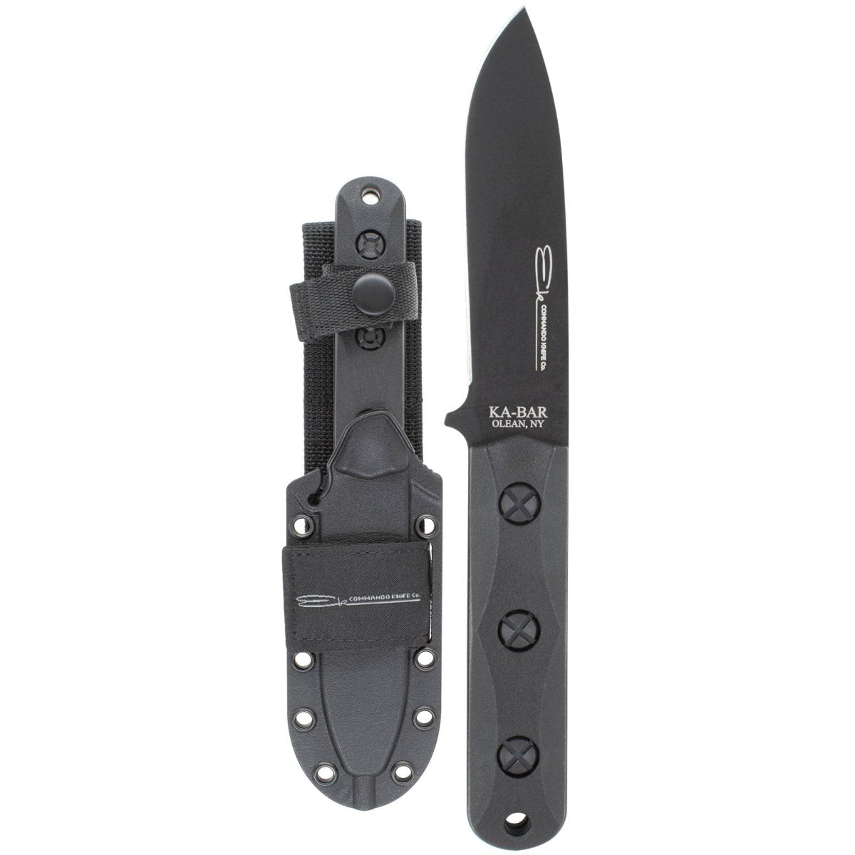 KA - BAR 4.3125" Fixed Blade Ek Commando Short Drop Point Knife w/ Sheath - Black - Forza Sports
