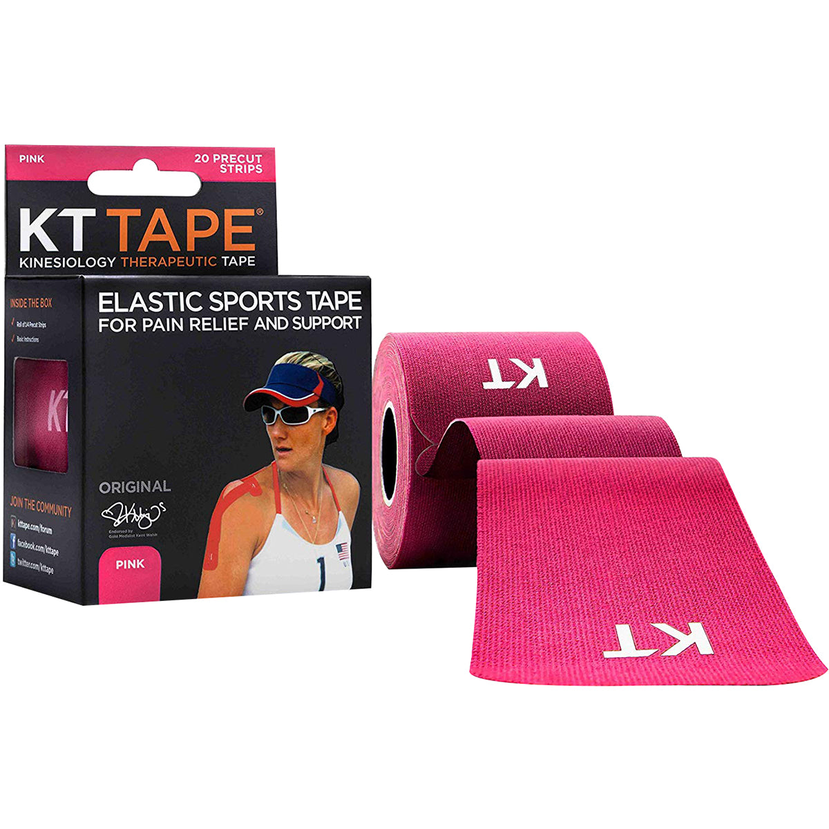 KT Tape Cotton 10" Precut Kinesiology Therapeutic Sports Roll, 20 Strips, Pink KT Tape