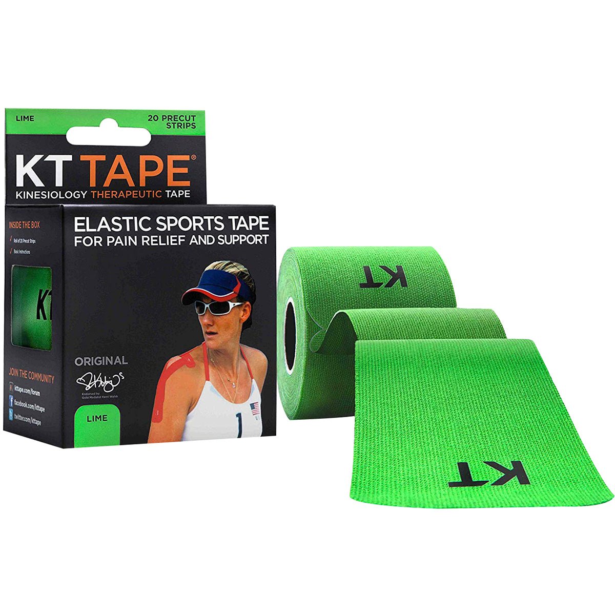 KT Tape Cotton 10" Precut Kinesiology Therapeutic Sports Roll, 20 Strips, Lime - Forza Sports