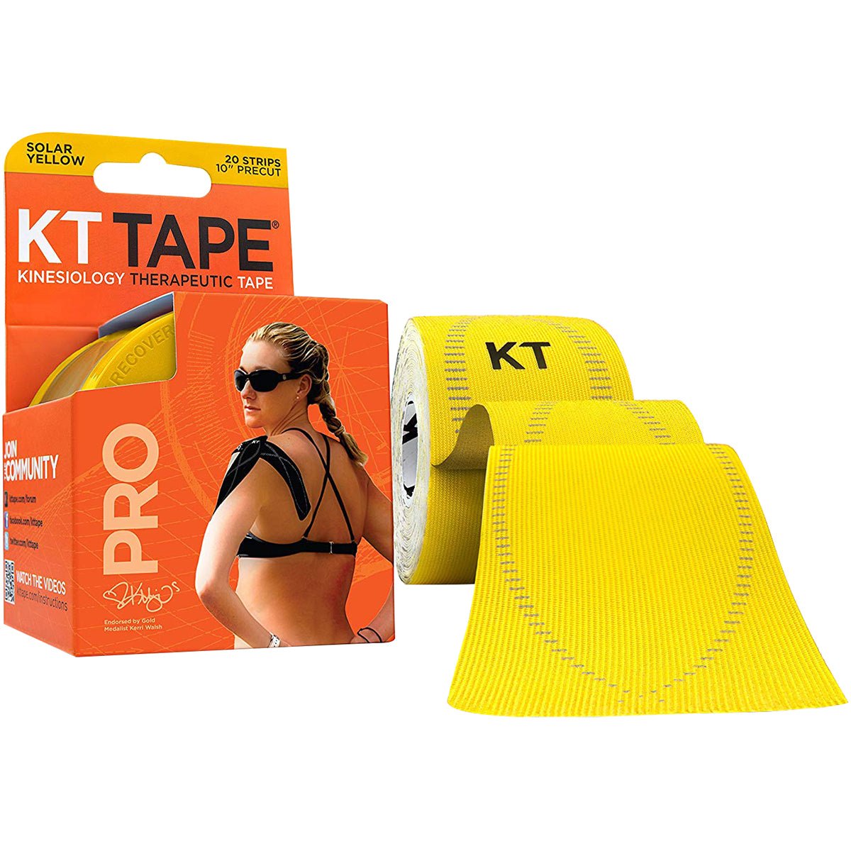 KT Tape Pro 10" Precut Kinesiology Elastic Sports Roll - 20 Strips - Yellow - Forza Sports