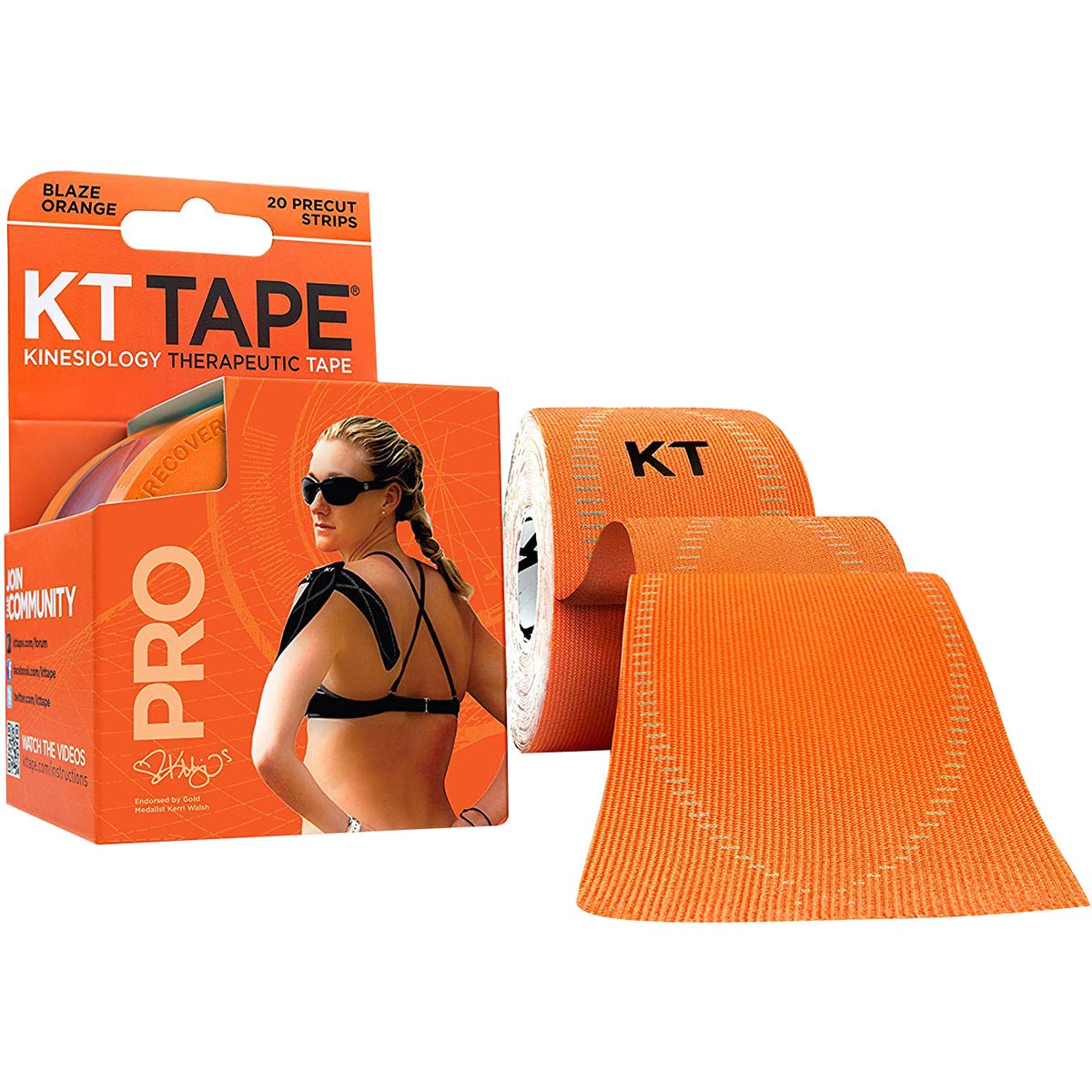 KT Tape Pro 10" Precut Kinesiology Elastic Sports Roll - 20 Strips - Orange - Forza Sports