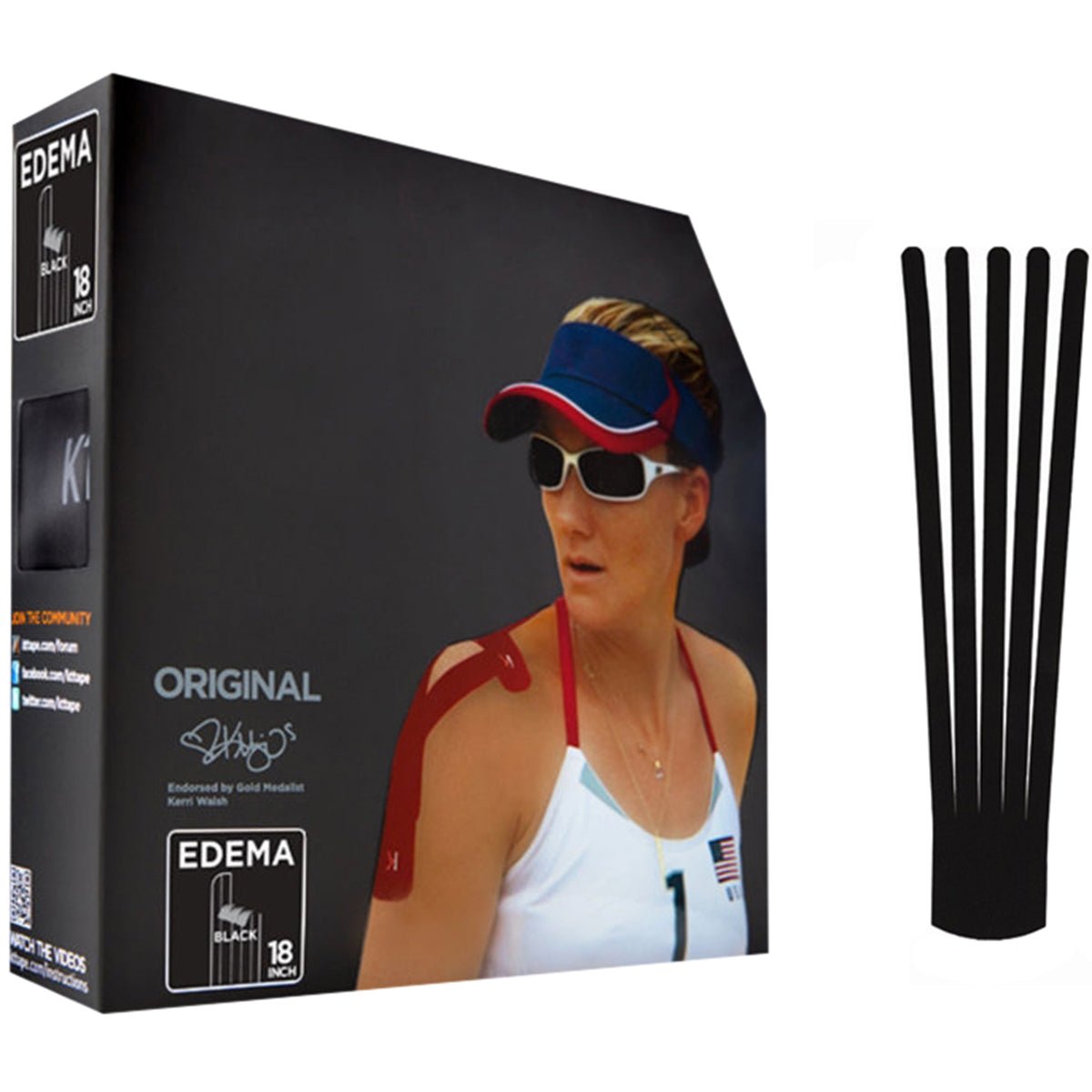 KT Tape Edema 18" Precut Cotton Kinesiology Therapeutic Sports, 83 Strips, Black - Forza Sports