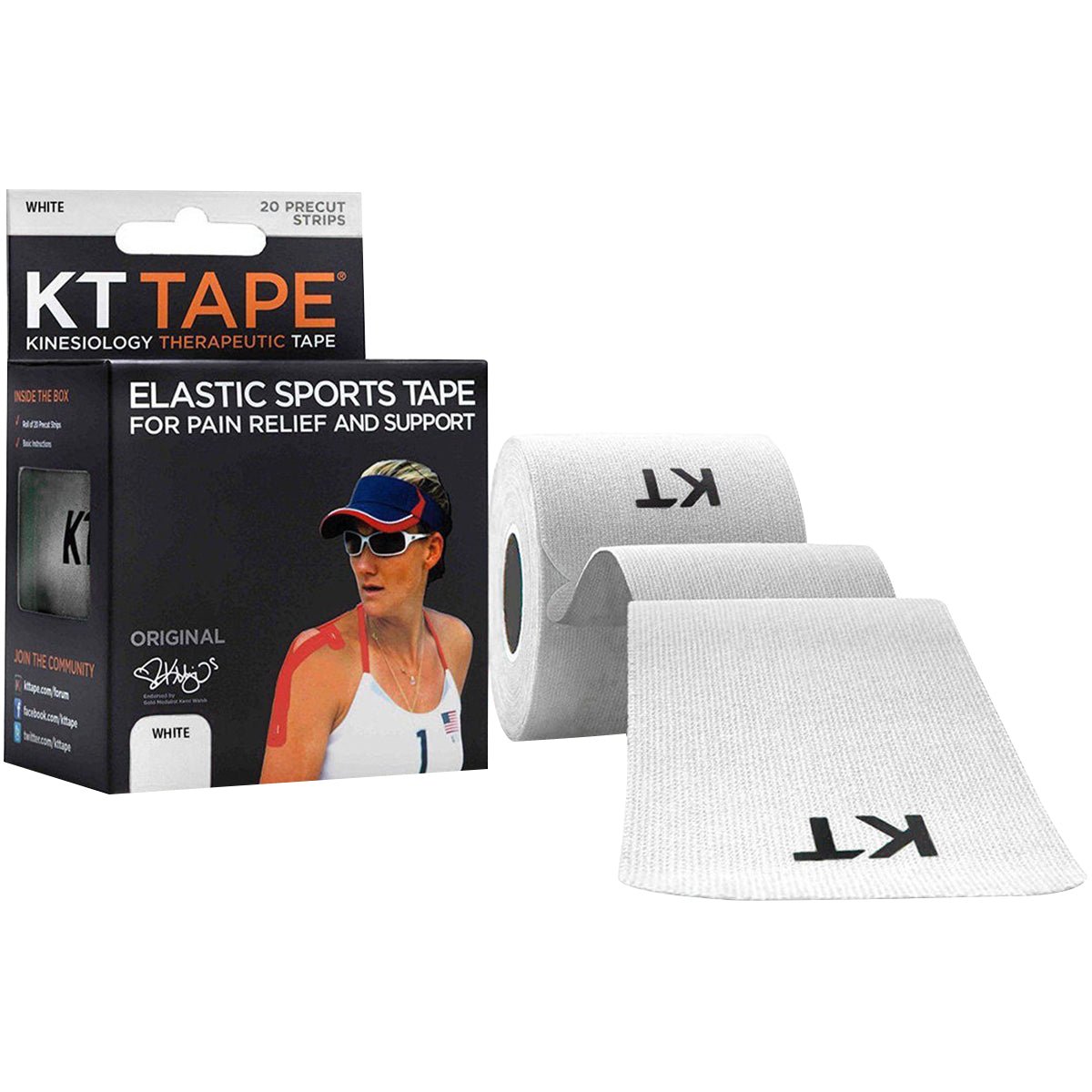 KT Tape Cotton 10" Precut Kinesiology Therapeutic Sports Roll, 20 Strips, White - Forza Sports