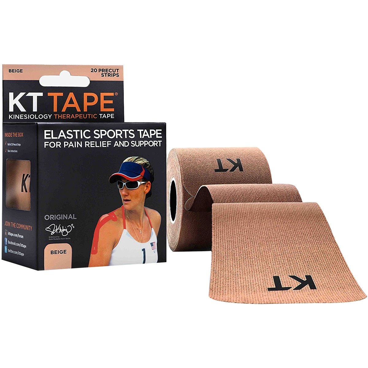 KT Tape Cotton 10" Precut Kinesiology Therapeutic Sports Roll, 20 Strips, Beige - Forza Sports