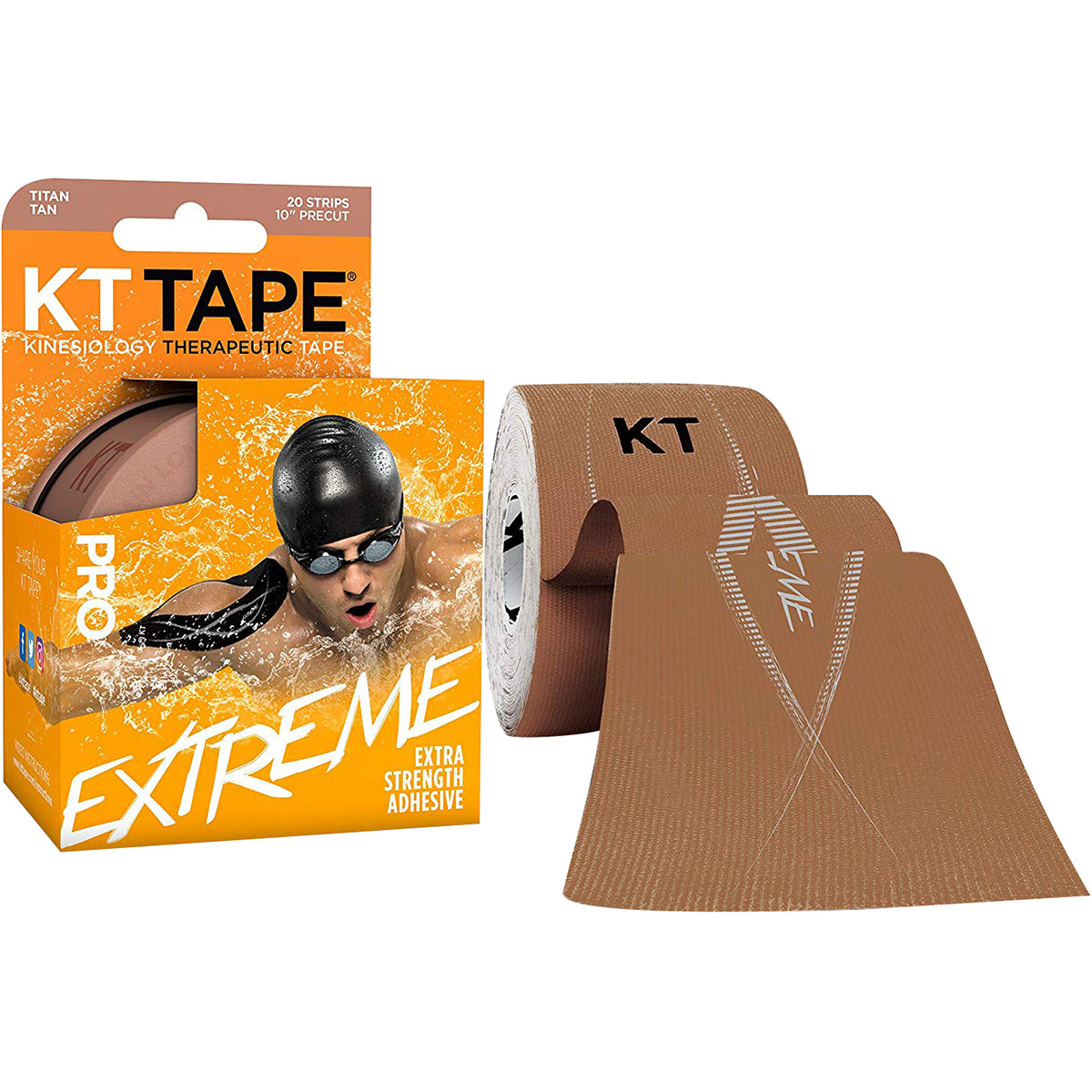 KT Tape Pro Extreme 10" Precut Kinesiology Sports Roll - 20 Strips - Titan Tan KT Tape