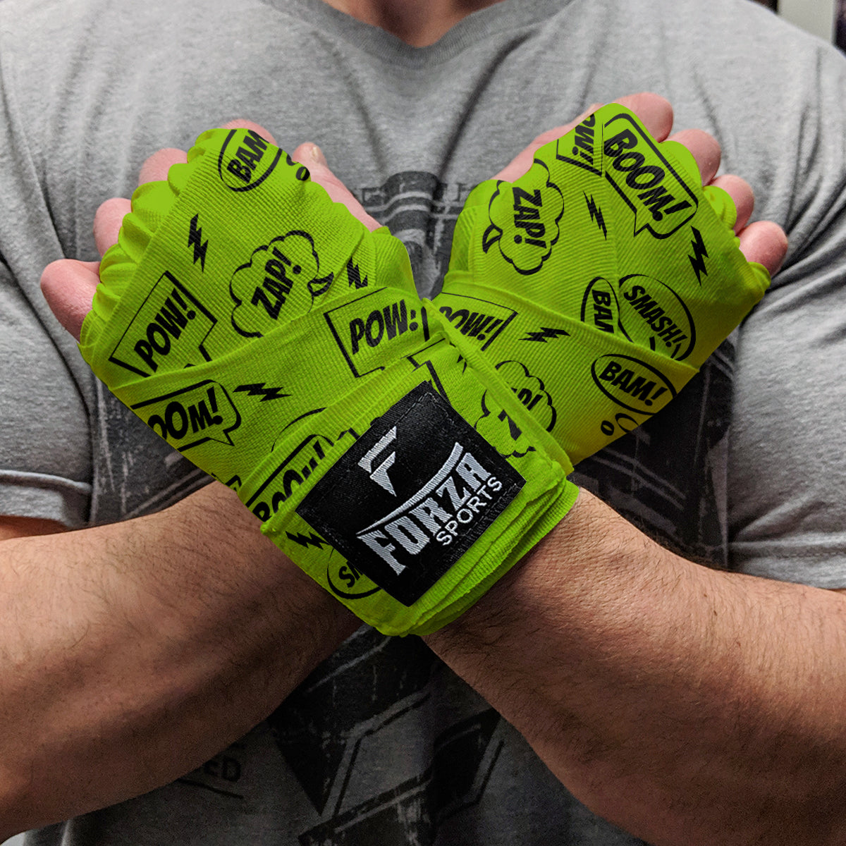 Forza Sports 180" Mexican Style Boxing and MMA Handwraps - Comic Book Lime Green