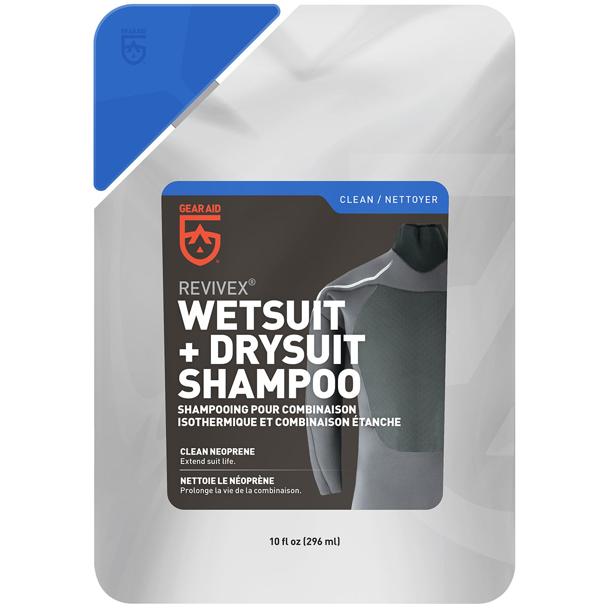 Revivex wetsuit and drysuit shampoo packaging on a white background