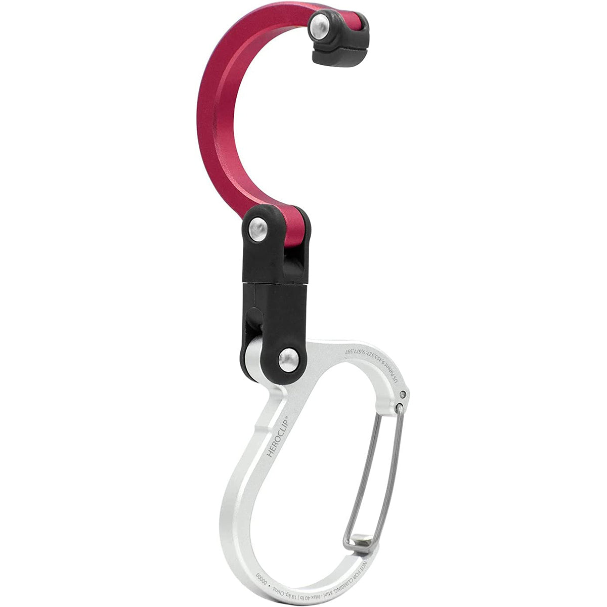 Carabiner with red and black clip on a white background