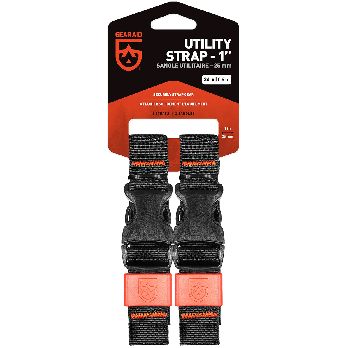 Pair of black utility straps with Gear Aid packaging on a white background