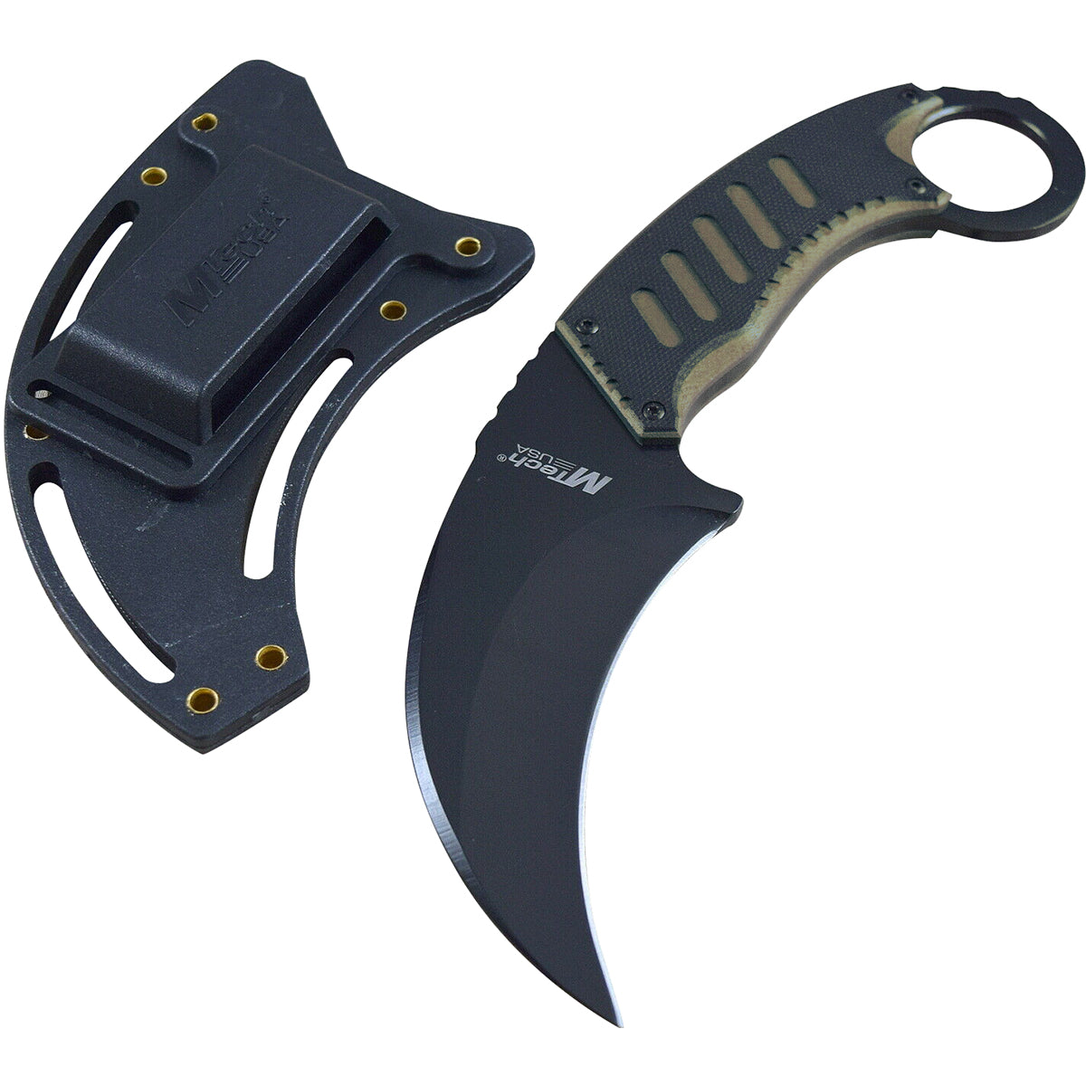 MTech USA Tactical Karambit Fixed Blade Neck Knife, G10, Black/Tan, MT-665BT MTech USA