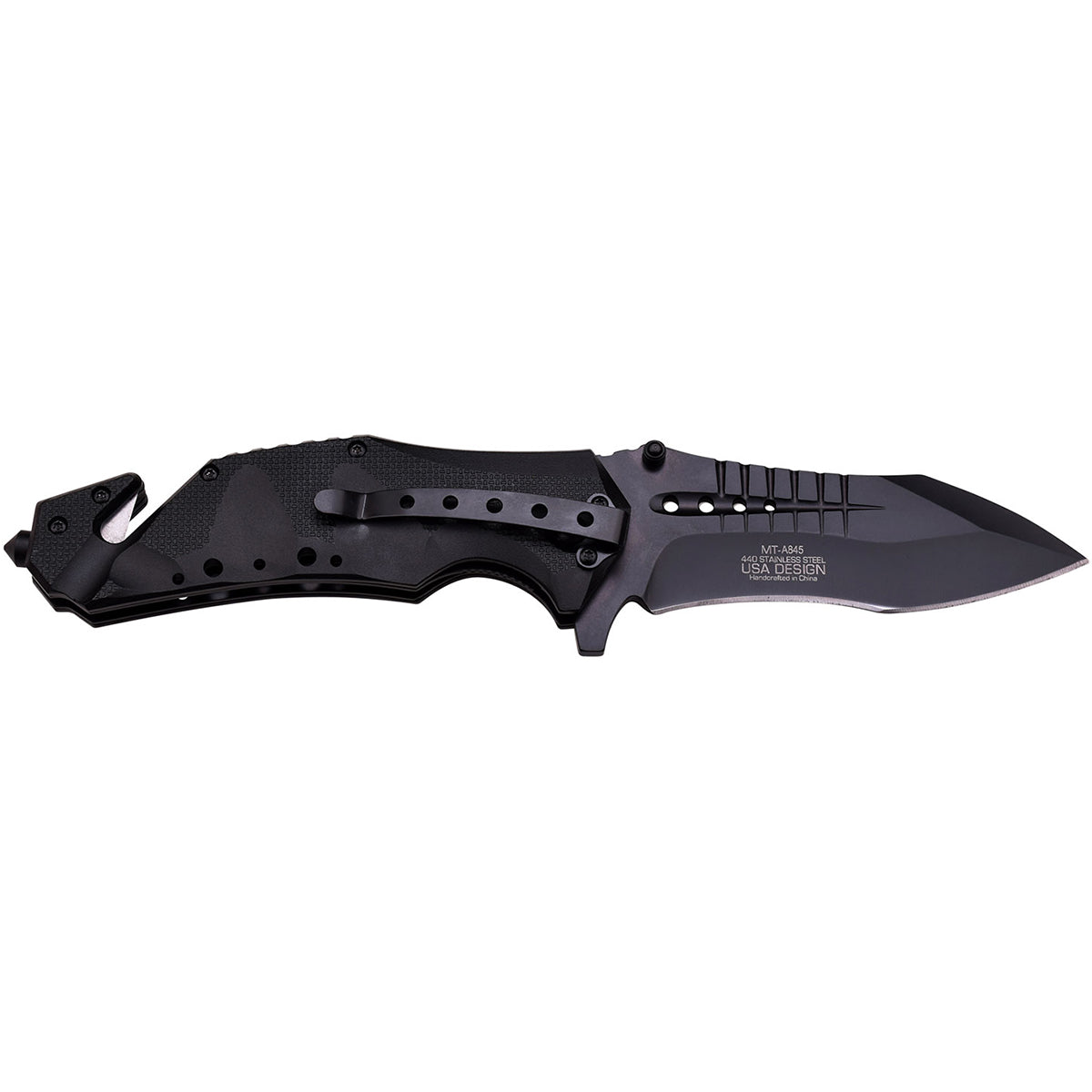 MTech USA Rescue Linerlock Spring Assisted Folding Knife, Black, MT-A845BK M-Tech
