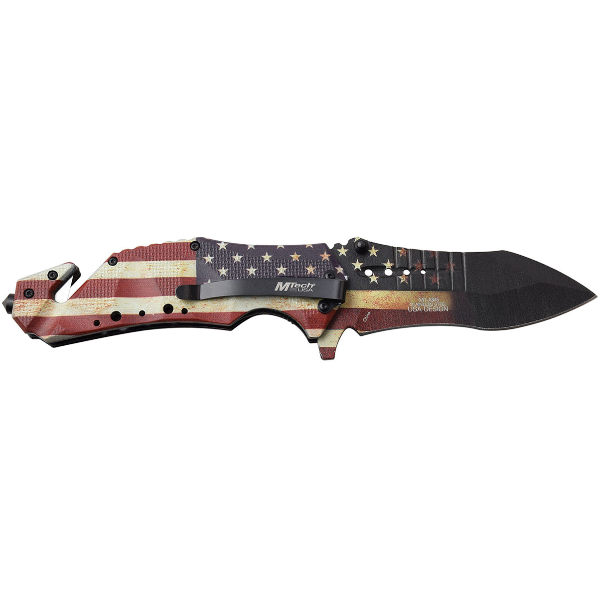 MTech USA Rescue Linerlock Spring Assisted Folding Knife, American Flag MT-A845F M-Tech