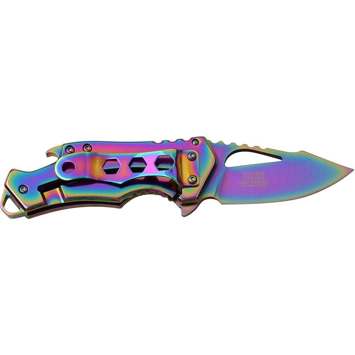 MTech USA Framelock Spring Assisted Folding Knife, Stainless/Rainbow, MT-A882SRB M-Tech