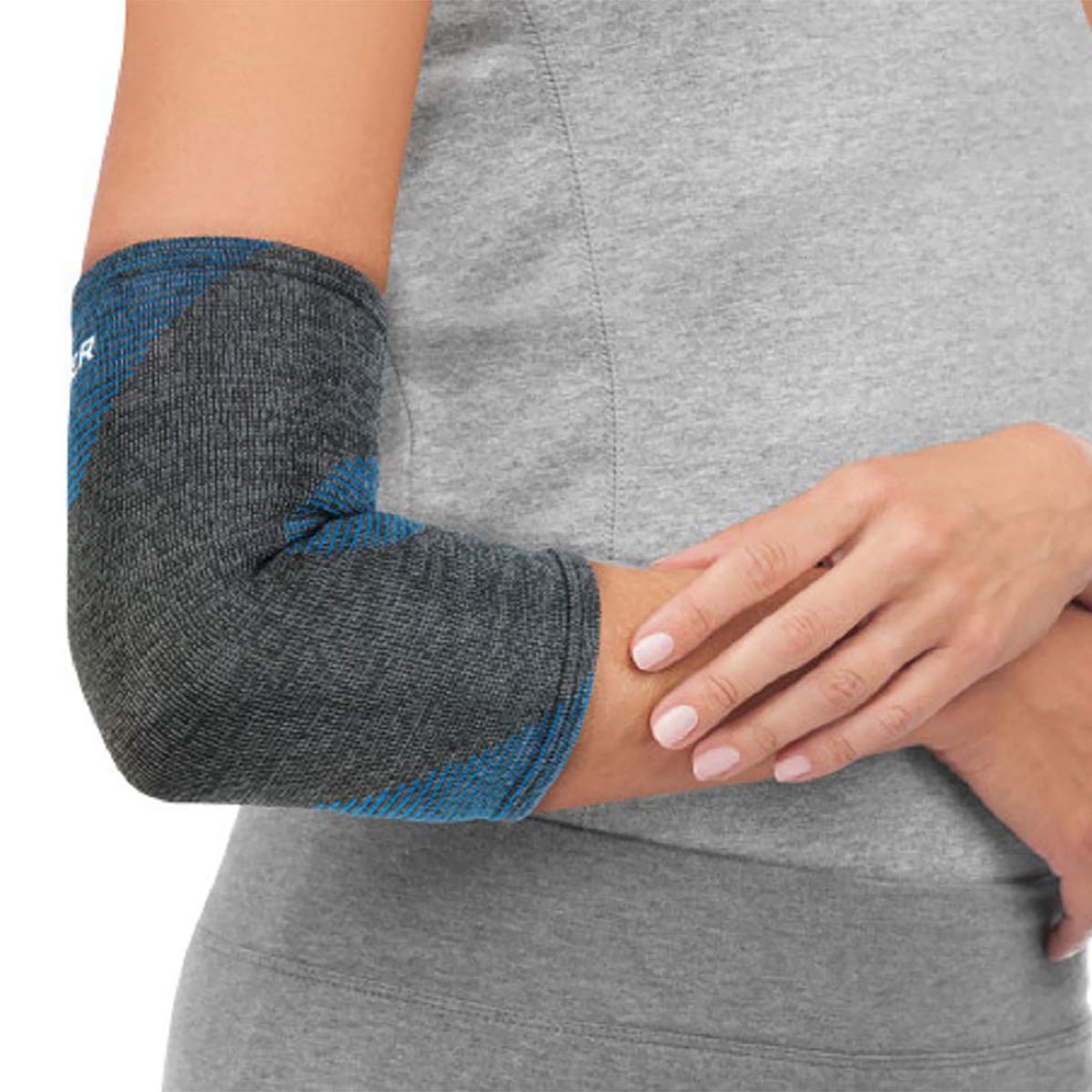 Mueller Sports Medicine Thermo Reactive 4 - Way Stretch Elbow Support - Gray/Blue - Forza Sports