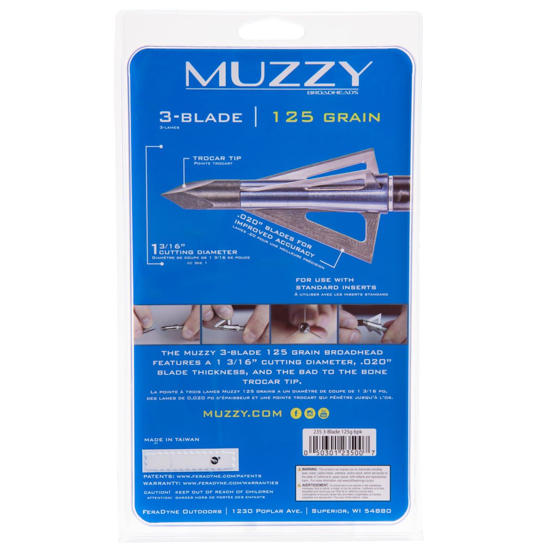 Muzzy 3 - Blade Screw - In Broadhead 6 - Pack - 125 Grain - Forza Sports