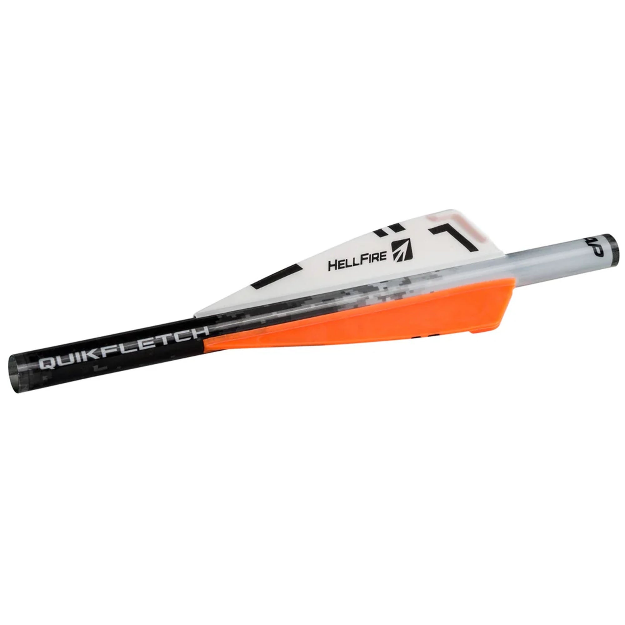 QuikFletch HellFire 7 fletching on a white background