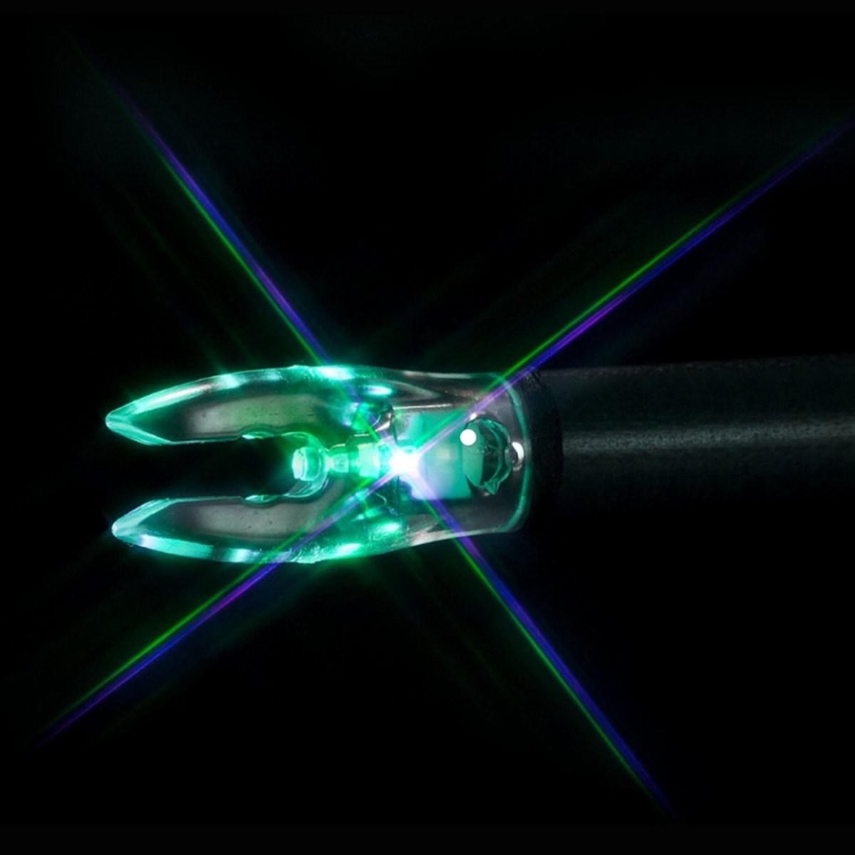 Green LED storbing lighted nock on a black background