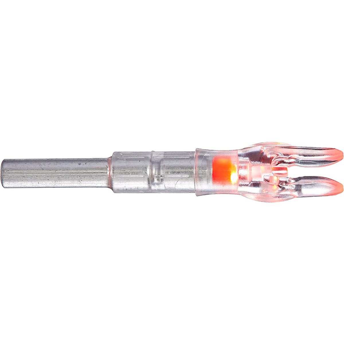 Bow hunting red lighted S nock on a white background