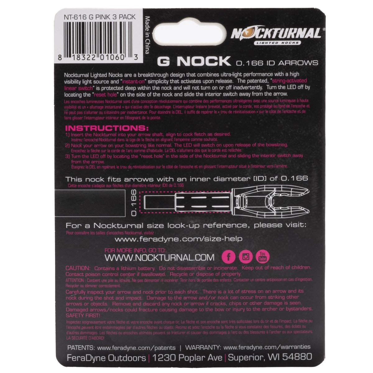 Nockturnal Pink Lighted G - Nock 3 - Pack - Forza Sports
