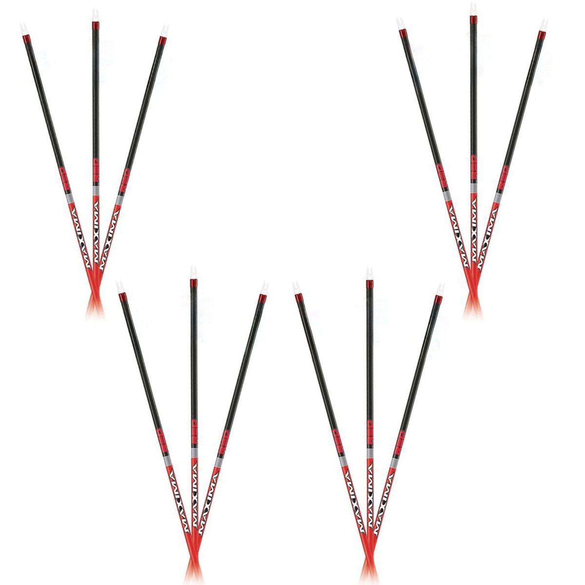 Set of maxima red shafts lacrosse sticks on a white background