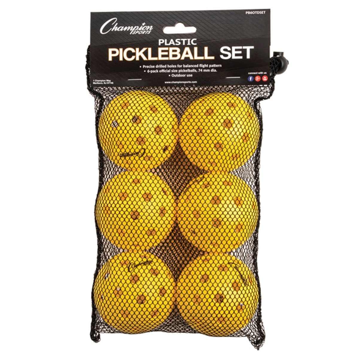 Champion Sports Recreational Outdoor Official Size Pickleballs - 6 Pack - Forza Sports