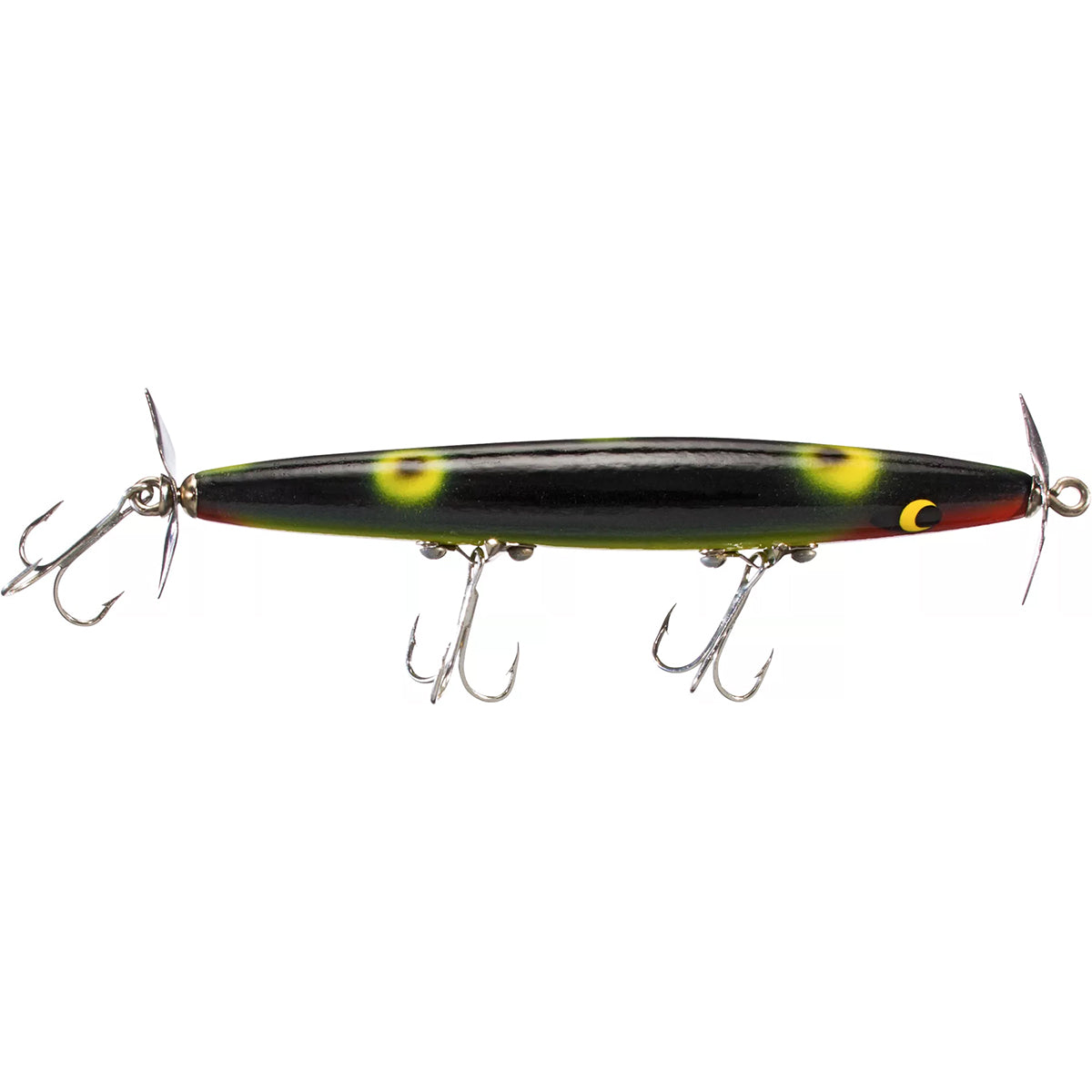 Fishing lure with multiple hooks on a white background