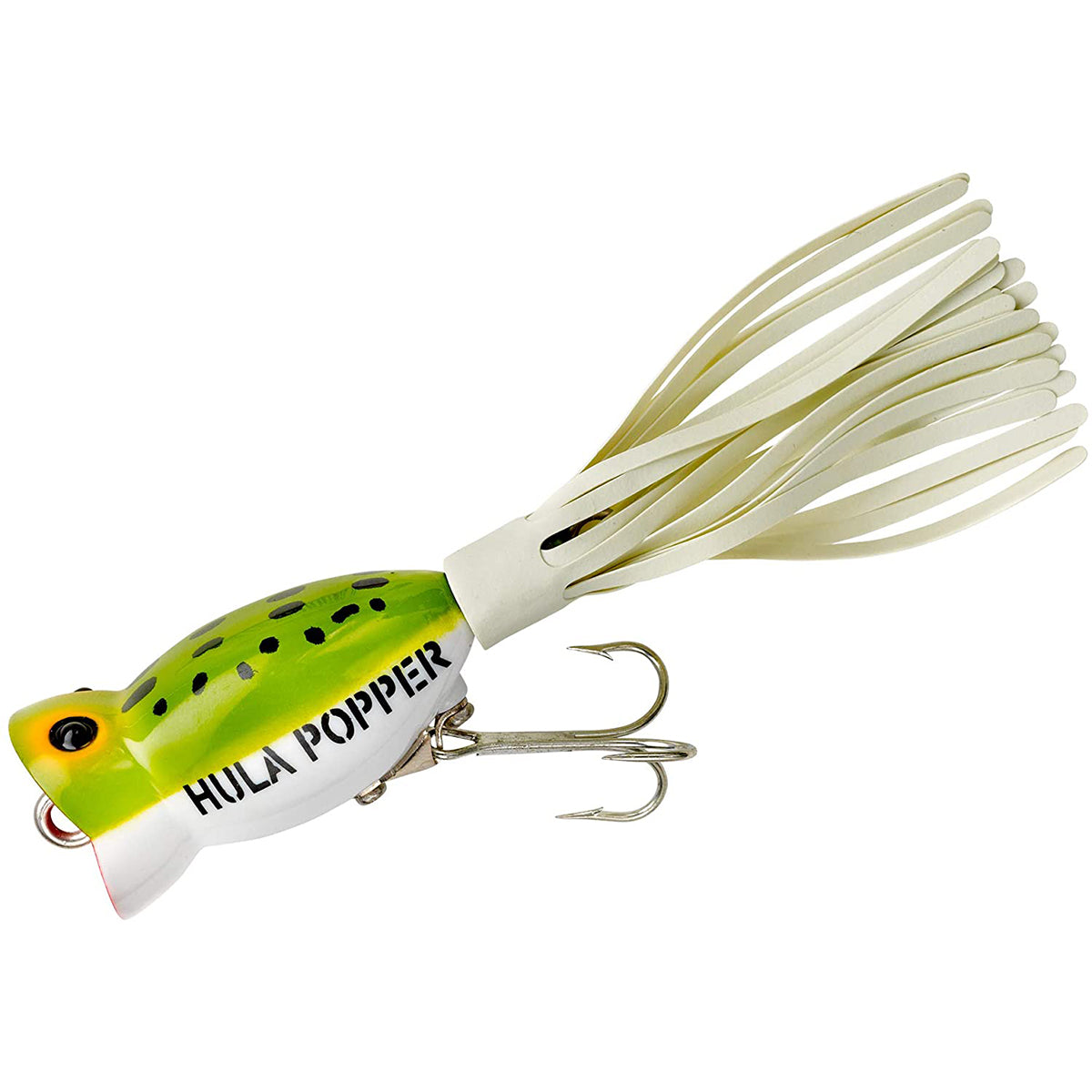 Fishing lure with 'Hula Popper' branding on a white background