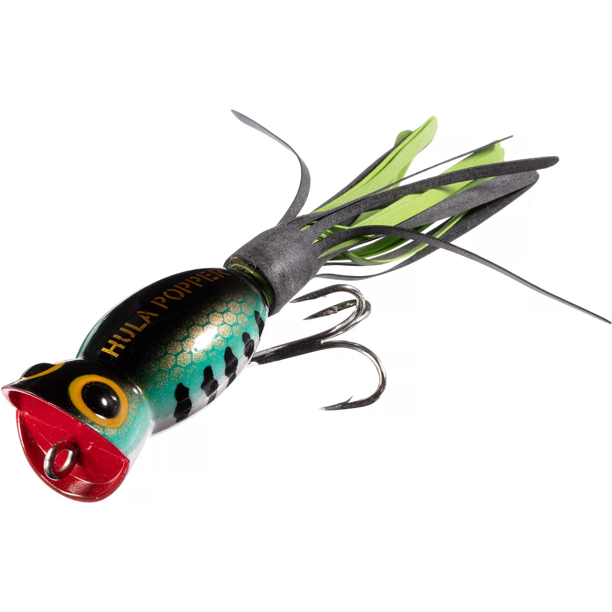 Fishing lure with a colorful design on a white background