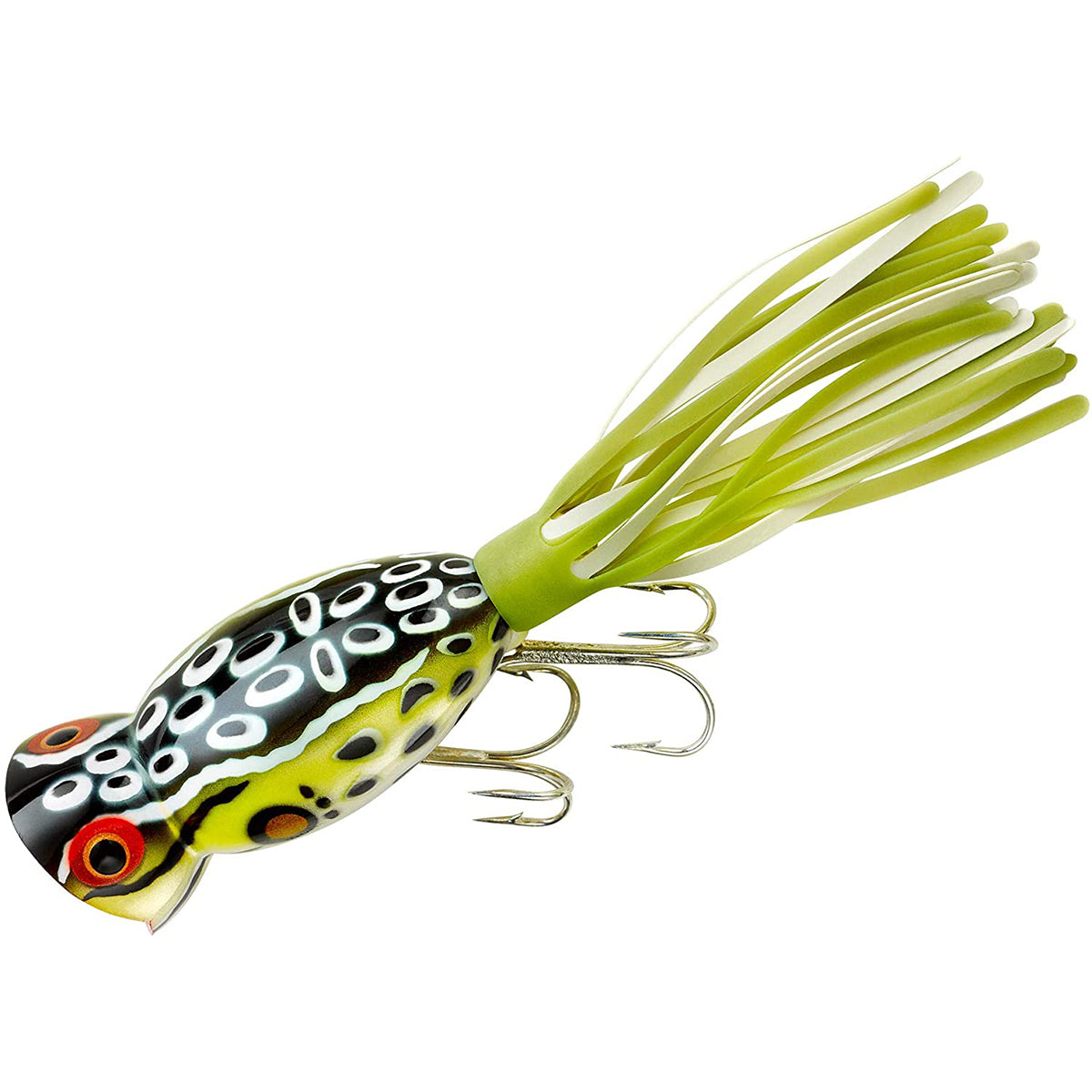 Fishing lure with a frog design on a white background