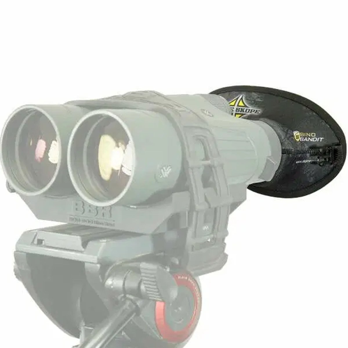 Binocular eye sheilds with a Scope Brandit attachment on a white background